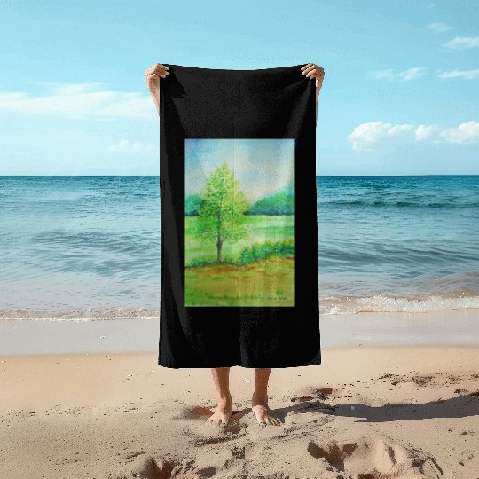 Handmade Watercolor Nature Painting Beach Towels