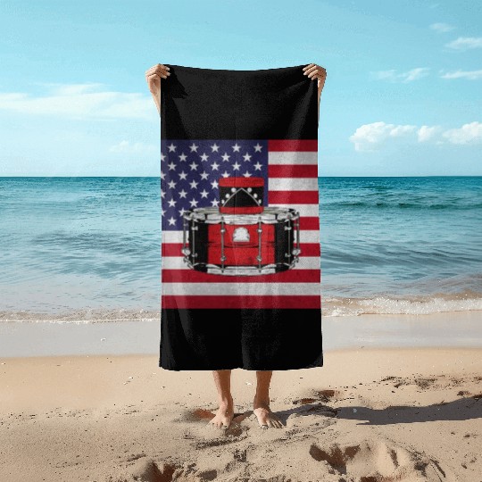 Drumming Drummer Us Flag Beach Towels