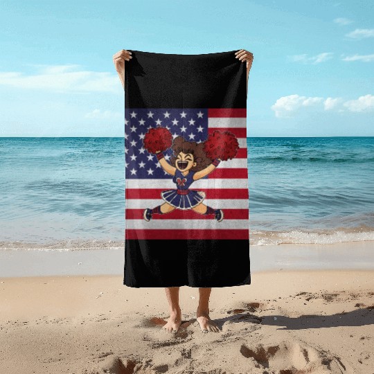 Cheerleading Cheerleader Us Flag Beach Towels