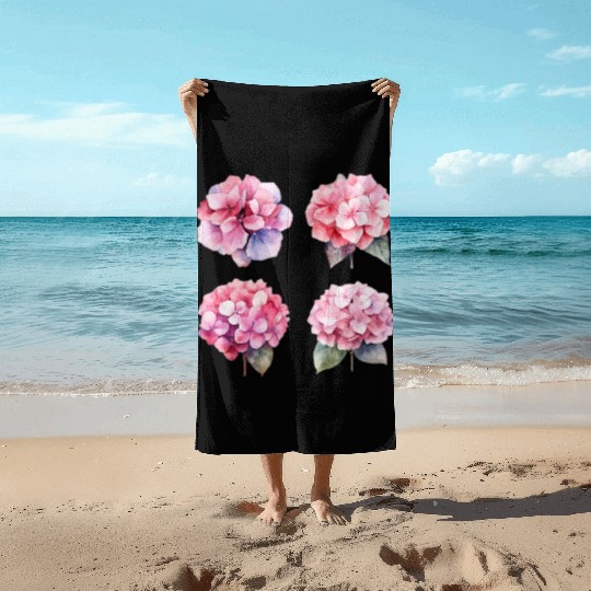 clipart pink hydrangea watercolor flower w Beach Towels
