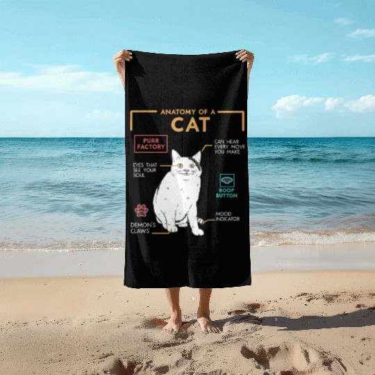 Funny Weird Cat Meme Smiling Anatomy of A Cat Beach Towels