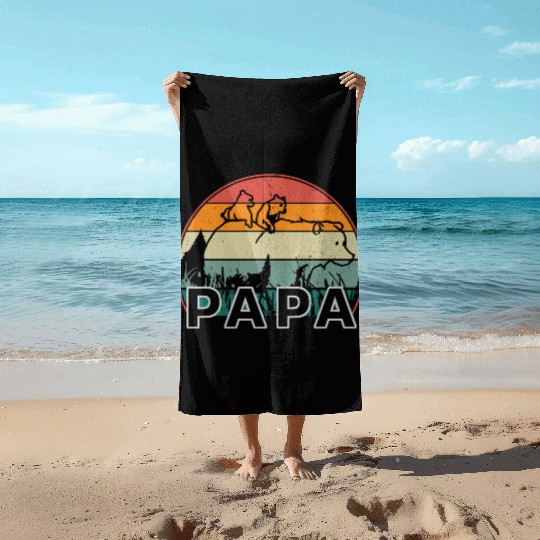 Papa Bear With Cubs Retro Grizzly Bear Forest Tree Beach Towels