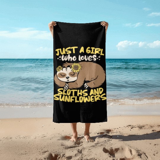 Sloth Cute Sloth Sunflower Beach Towels