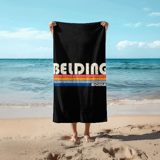 Vintage Retro 70S 80S Style Hometown Of Belding Beach Towels