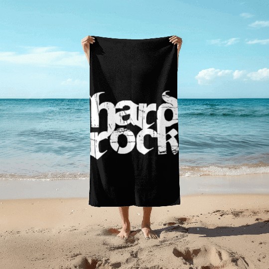 hard rock typography Beach Towels