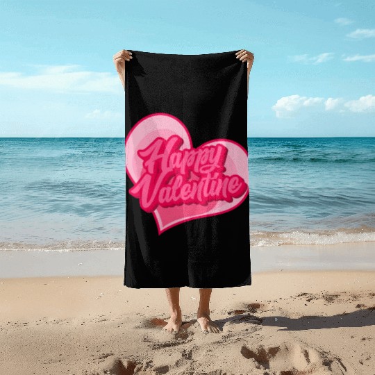 Happy Valentine typography Beach Towels