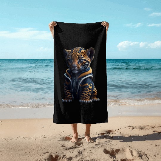A cute tiny hyper realistic baby jaguar Beach Towels