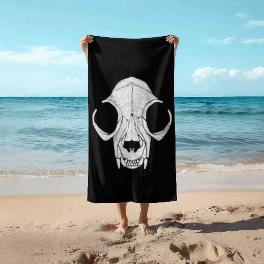 Cat Skull Pointillism Beach Towels