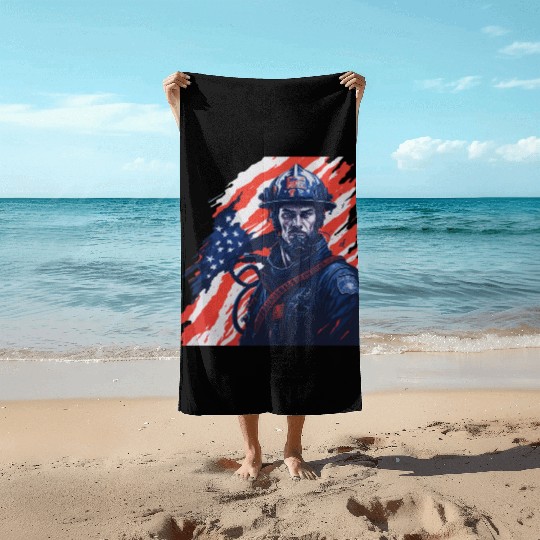 Firefighter USA Flag Design Beach Towels