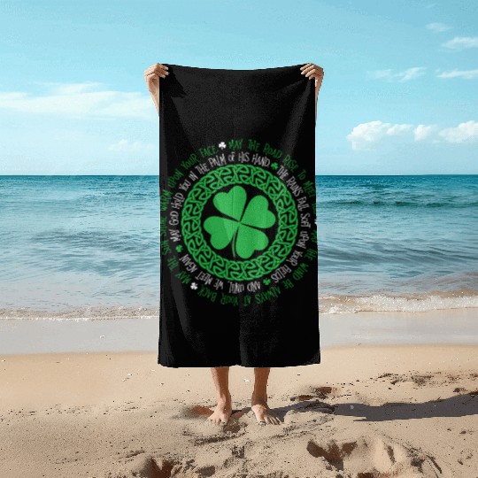 Irish Blessing Celtic Knot 4 Leaf Clover - St Beach Towels