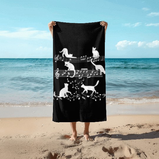Cute Music Lover Piano Cat Playing On Musical Beach Towels