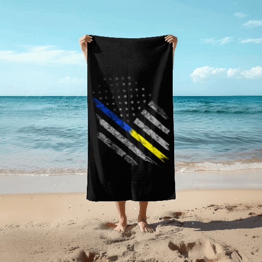 Gold Blue Line 911 Police Dispatcher First Beach Towels