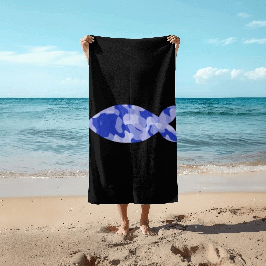 Fish blue camo Beach Towels