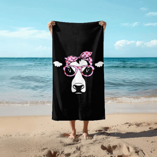 Cow With Bandana Glasses Strawberry Cattle Heifer Beach Towels