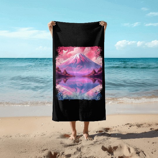 Aesthetic Vaporwave Volcano Japan Sight Mount Fuji Beach Towels