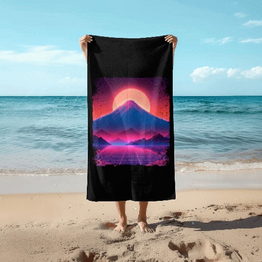 Aesthetic Vaporwave Japan Sight Mount Fuji Volcano Beach Towels