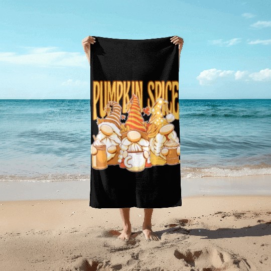 Gnomes Autumn Season Pumpkin Spice Hallothanksmas Beach Towels