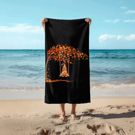 Happy Fall Y'all Gnomes Pumpkin Autumn Vibes Beach Towels