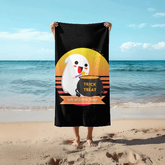 Halloween Cute Ghost Witching Hour Trick Or Treat Beach Towels