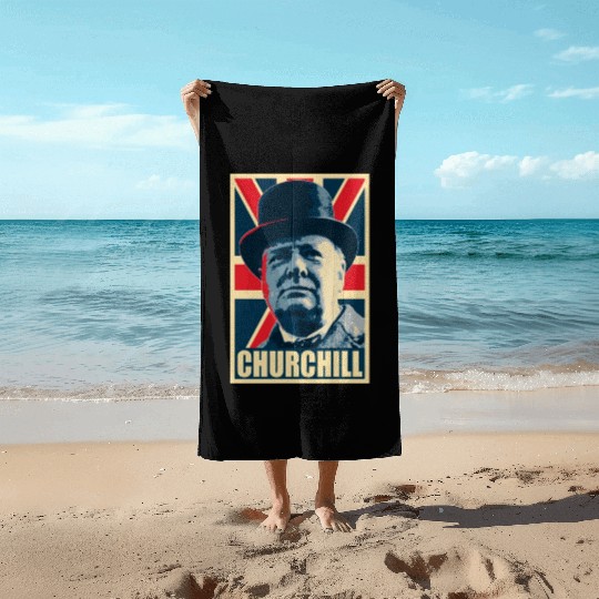 Winston Churhill Union Jack Propaganda Pop Art Beach Towels