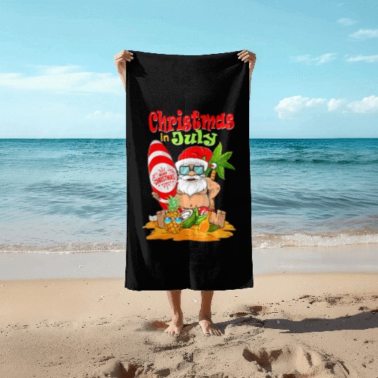 Christmas In July Funny Santa Summer Beach Beach Towels