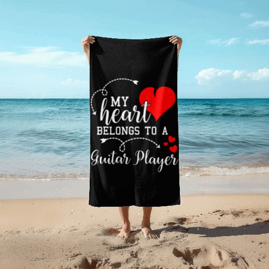 I Love My Guitar Player Husband Wife Valentines Beach Towels