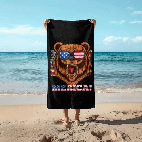 Merica Independence Day American Bear USA Party Beach Towels