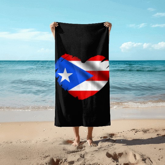 Puerto Rico Flag On Shape Of He Puerto Ricans Beach Towels