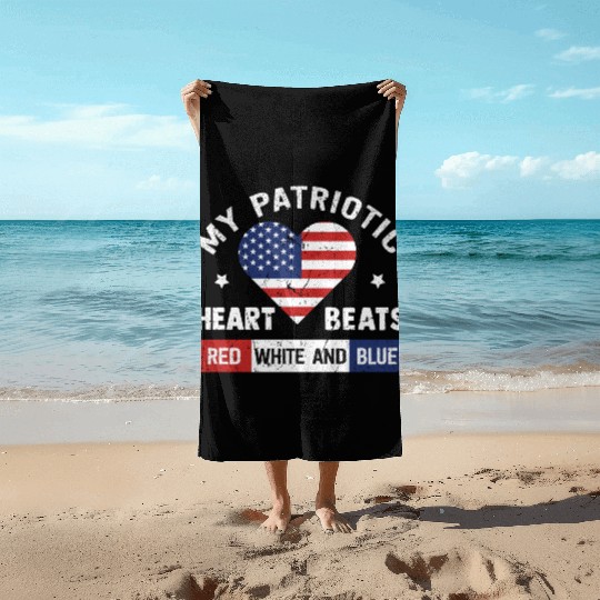My Patriotic heart red white blue 4th of July Beach Towels