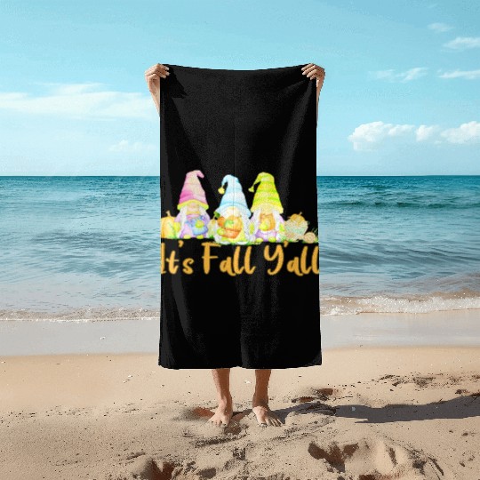 It's Fall Y'all Elf Autumn Gnome Cute Beach Towels