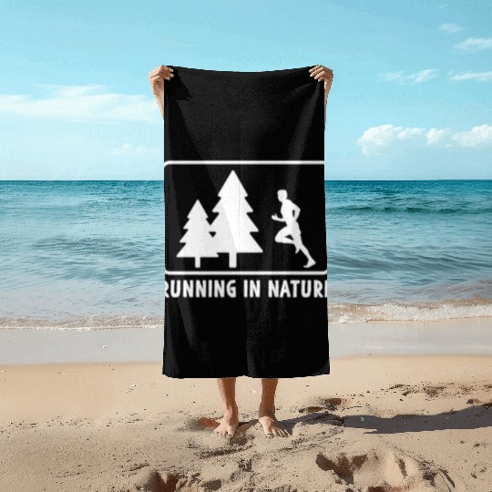 Runners Running In Nature Marathon Training Beach Towels