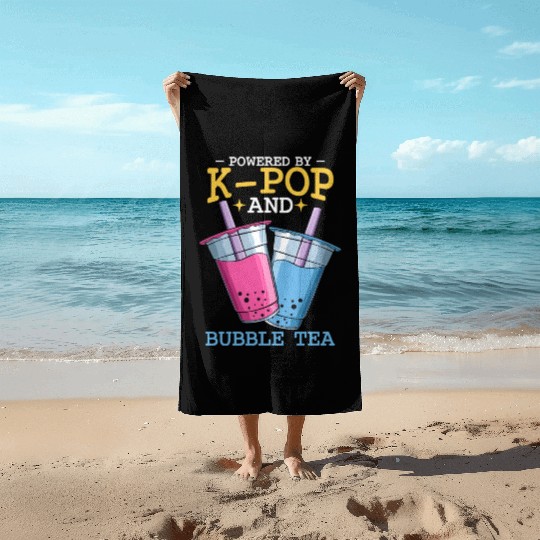 Powered By K Pop And Bubble Tea Kawaii Korean Boba Beach Towels