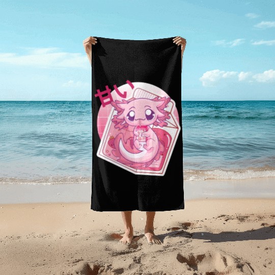 Axolotl Pastel Goth Strawberry Milk Shake Anime Ja Beach Towels