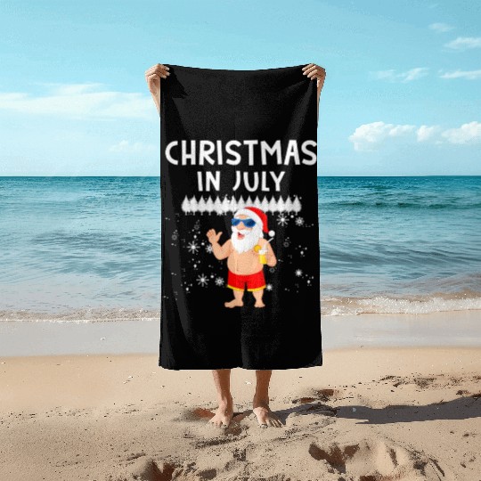 Funny Santa Christmas In July Summer Xmas Gif Beach Towels