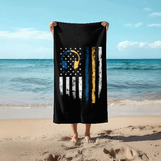 Gold Blue Line 911 Police Dispatcher First Beach Towels
