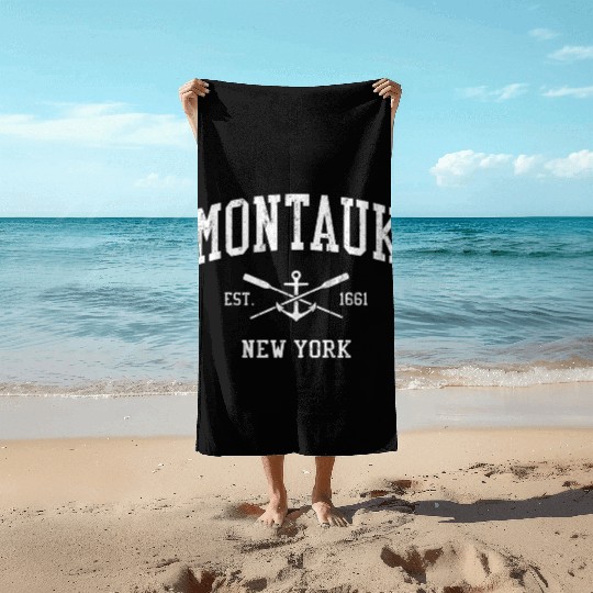 Montauk Ny Crossed Oars Boat Anchor Sports Beach Towels