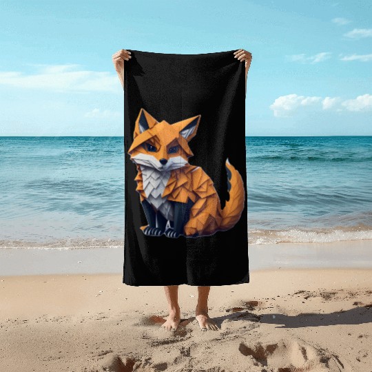 Tangram Fox Beach Towels
