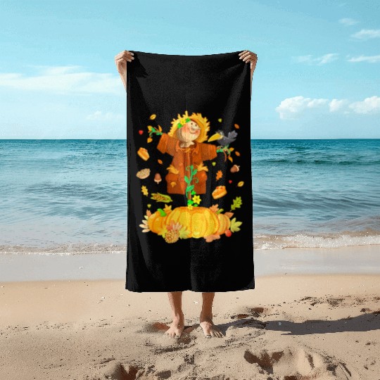 Scarecrow Pumpkin Garden Hello Thanksgiving Beach Towels