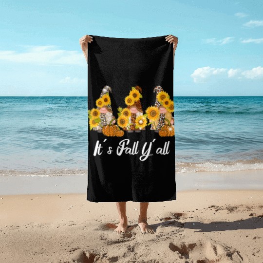 Happy Fall Y'all Gnomes Leopard Pumpkin Autumn Beach Towels