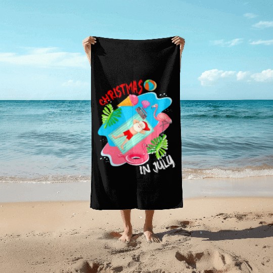 Christmas In July Santa Relaxing On Beach Cute Beach Towels