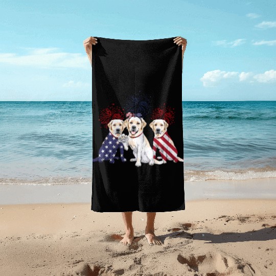Labrador Retriever Us Flag 4Th Of July Independenc Beach Towels