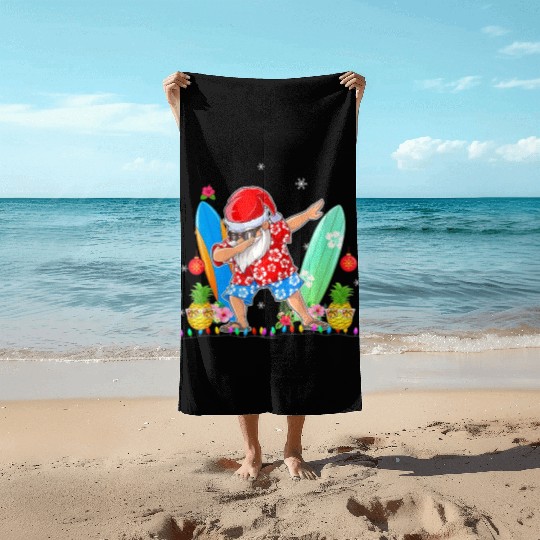 Dabbing Santa Christmas In July Hawaiian Xmas Beach Towels
