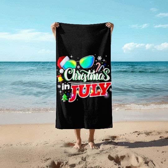 Christmas In July Santa Hat Sunglasses Summer Beach Towels