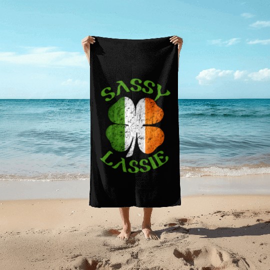 Sassy Lassie Shamrock Irish St Patrick Day Wo Beach Towels