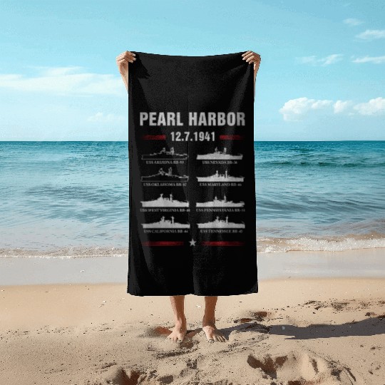 Pearl Harbor Battleship Memorial Day December 7Th Beach Towels