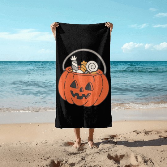 Trick Or Treat Halloween Jack O Lantern Beach Towels