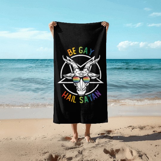 Rainbow Satan Lgbt Goth Gay Pride Baphomet Be Gay Beach Towels