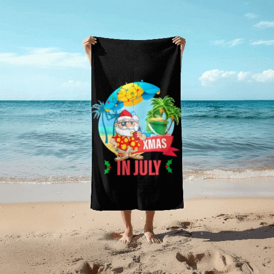 Christmas in July santa hat Xmas funny Summer Beach Towels