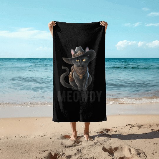 Meowdy Cat Cory Music Kitten Cowboy Beach Towels