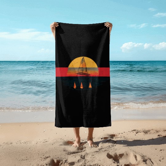 Grunge Sailboat Sunset Painting Sailing Beach Towels